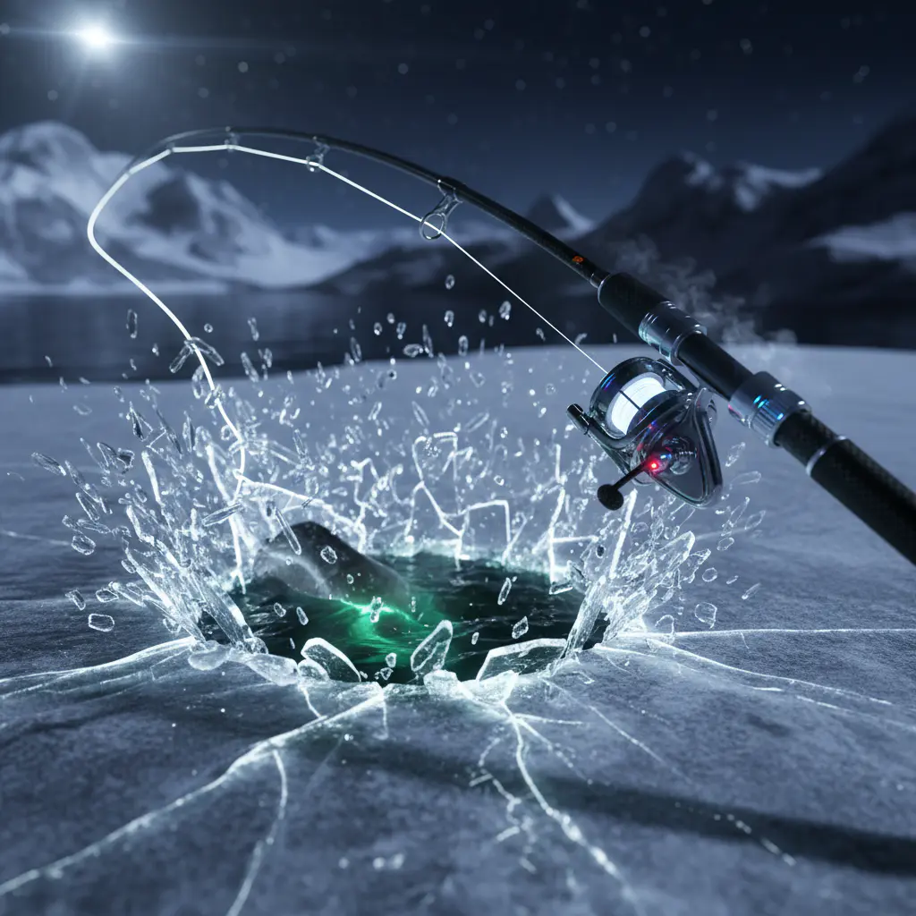 High-tech fishing rod snapping tight with ice effects